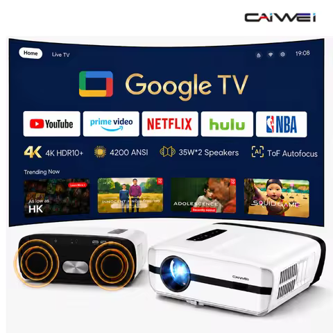 CAIWEI A9S Projector for Movies 4K 4200ANSI Google TV Full HD 1080P Home Cinema Auto Focus Smart Por