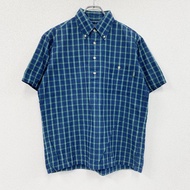 AIGLE 短袖扣襯衫，格子圖案，顏色海軍藍，M 碼，古著。