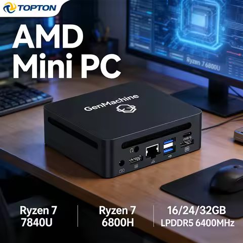 AMD Ryzen 7 Mini PC 7840U/6800U/6800H, 16/24/32GB LPDDR5 6400MHz RAM Windows 11 WiFi6 BT5.2, Mini De