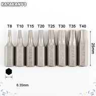 KATAKANVD 1pc Screw Driver Bit, T6-T40 S2 Alloy Steel Torx Bits, 25mm Length 1/4 Inch Hex Shank 6 Po