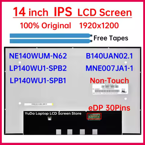14" Laptop LCD Screen NE140WUM-N62 B140UAN02.1 MNE007JA1-1 LP140WU1-SPB2 LP140WU1-SPB1 Display Matri