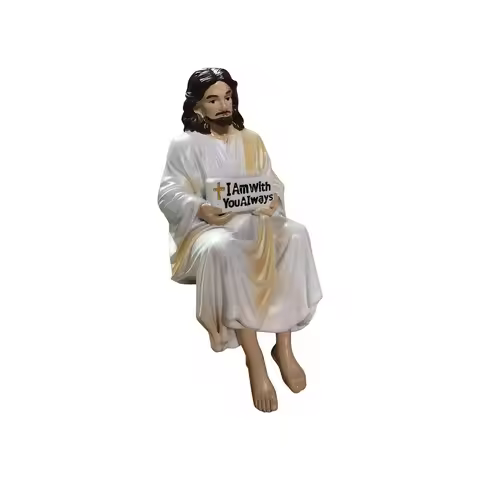 Serene Desk Companion Jesus Resin Figurine With "I Am With You Always" Plaque Perfect For Car Dashbo
