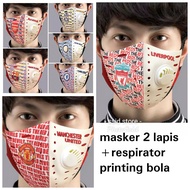 MASKER 2 LAPIS + RESPIRATOR LOGO KLUB BOLA MASKER SCUBA BOLA PREMIUM MASKER PENUTUP MULUT DEWASA