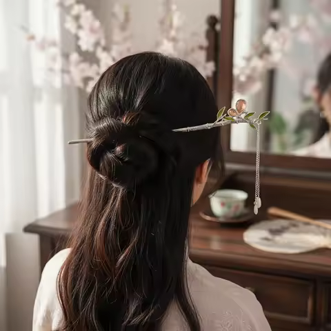 Spring Bamboo Hairpin Neo Chinese Style Metal Tassel Hair Stick Trendy Hairdressing Headwears Girls 