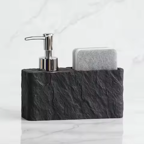 Soap Dispenser with Sponge Kitchen Sink and Bathroom Soap Dispenser Imitation black rock Liquid Hand