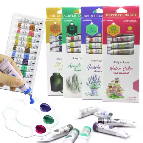 12 Color Art Paint Set 9ml Tubes Available In Watercolor,Gouache,Oil Paint,Acrylic Paint,Kit For Kid