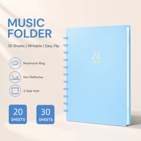SUNWOOD A4 Mushroom Button Music Sheet Folder 20 Pockets 40 Pages Sheet Music Binder for Piano Guita