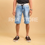 Yj Jeans Celana Pendek Pria Rib Jeans Warna Light Blue