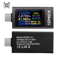 KWS-X1 DC4-30V 0-12a độ nét cao 1.14-inch IPS hiển thị Loại C điện áp và dòng điện phát hiện mét