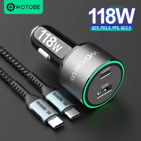 WOTOBE USB C Car Charger 118W, QC5 PD 100W PPS 45W 30W QC3.0 18W for Mibook Lenovo Type-C laptop Mac