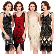 1920S Retro Style Sequin Beaded Dress v-Neck Fashion Fringed Dress