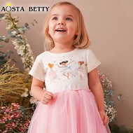2024 Summer New Girl's Dress Cartoon Print Mesh Princess Dress Cute Children's Yarn Dress