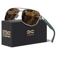 LUENX Aviator Sunglasses for Men Square Polarized Polygon Lens - UV 400 Protection with Accessories 