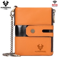 Humerpaul 100% Original Leather Men Wallets Double Zipper Wallets Small Coin Purses Male Wallets Wal