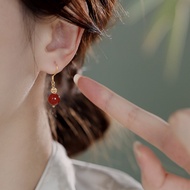 ต่างหูเงินแท้ S925 สีแดงสไตล์จีนใหม่ ต่างหูเงินแท้ S925 ดีไซน์เก๋ไก๋สำหรับผู้หญิง ต่างหูแบบห้อยหูแบบ