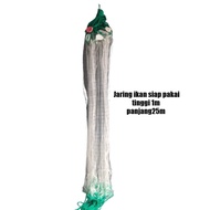 Ready-to-use 3-layer fishing net, 1m high, 25m long, 4in 0.25mm tin, 1 1/ 2in 0.20mm