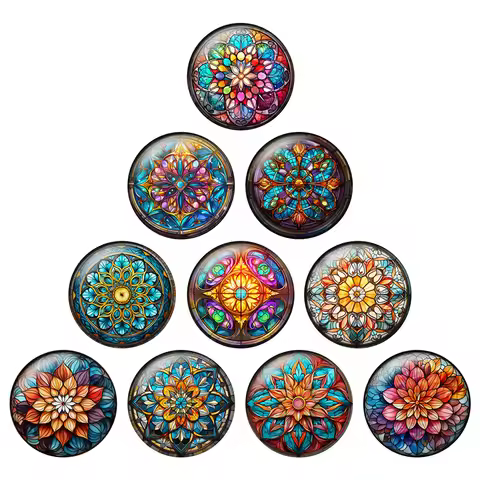 24pcs/lot Colorful Floral Art Patterns 8mm/12mm/18mm/25mm Round Photo Glass Cabochon Demo Flat Back 