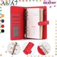 NEXTSHOP A6/A7 Leather Loose Leaf Ring Binder Journal Card Organizer Notebook
