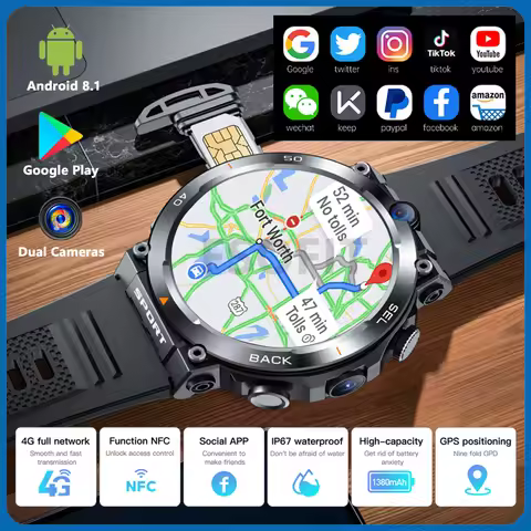 4G Net Smartwatch Download APP Dual Camera GPS Wifi Video Calls 1.39-inch Men Women Supports Google