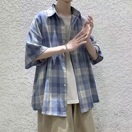 Autumn Short-Sleeved Shirt Men Hong Kong Style Loose Street Wear Half-Sleeved Shirt All-Match Trendy