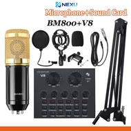 BM-800 Condenser Microphone with V8 Sound Card Set Karaoke Recording Live Broadcast Broadcast Sound 