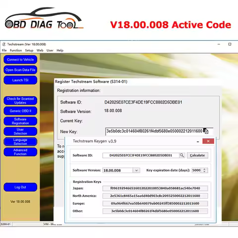 V18.00.008 Active Code Work With MINI VCI ForToyota OTC Auto Scanner TIS Techstream 18.00.008 For MI