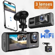 3-Channel Dash Cam with Night Vision, WiFi, and Parking Mode - Wireless Triple Camera Recorder