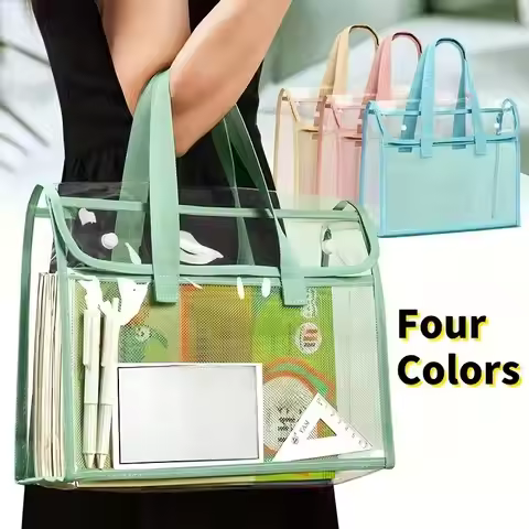 1/2Pc ﻿Large Capacity PVC File Bag Transparent Waterproof Handheld Folder A4 Portable Expandable Han