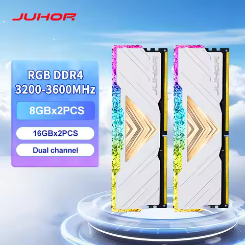 JUHOR Memoria Ram RGB DDR4 8GBX2 16GBX2 3200MHz 3600MHz Kit Dual channel Stunning Desktop Memoria Ra