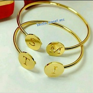 Gold plated coin bangle bracelet / initial letter bracelet / alphabet letter bracelet / bracelet