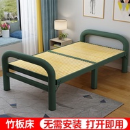 Metal Bed Frame Single Foldable Bed Single Folding Bed S Delivery To SG ingle Household Simple Reinforced Lunch Break Small Bed Hard Plate Iron Bed 单人床