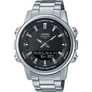 Casio แบตเตอรี่ 10 ปี สองระบบเข็มดิจิตอล นาฬิกาข้อมือผู้ชาย สายสแตนเลส รุ่น AMW-880D-1A ของแท้ ประกัน CMG