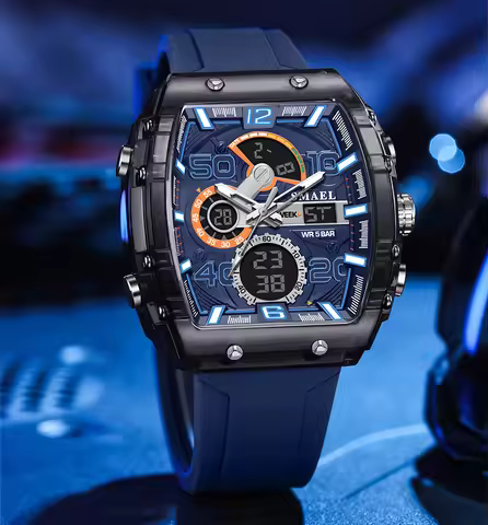 SMAEL 8109 Men's Square Analog Digital Dual Display Sport Watch - 50M Waterproof LED Backlight Alarm