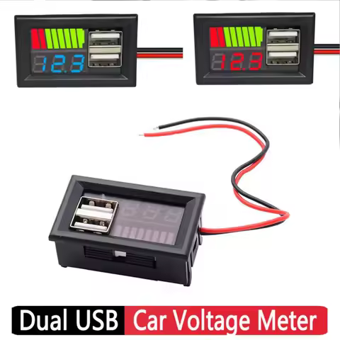12V Car Voltmeter Voltage Meter Panel Dual USB Output 5V 2A Battery Capacity Indicator Power Tester 