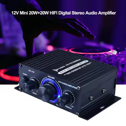 AK170 12V Mini 40W 20*20W HIFI Digital Stereo Audio Amplifier for Car AMP Amplificador FM Radio Micr
