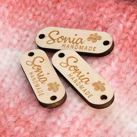 Custom Rounded Wooden Labels - Laser Engraved 3mm Eco Basswood, 13x38mm for Home Decor & Clothing Ta