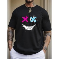 Cross Eyes Smile Face Print, Men's Graphic T-shirt, Casual Comfy Tees Tshirts xs-3xl