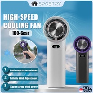 【SG-SPOETRY】Handheld Fan 100 Level Strong Wind Cooler Fan Portable Refrigeration Air Turbo Fan Adjus