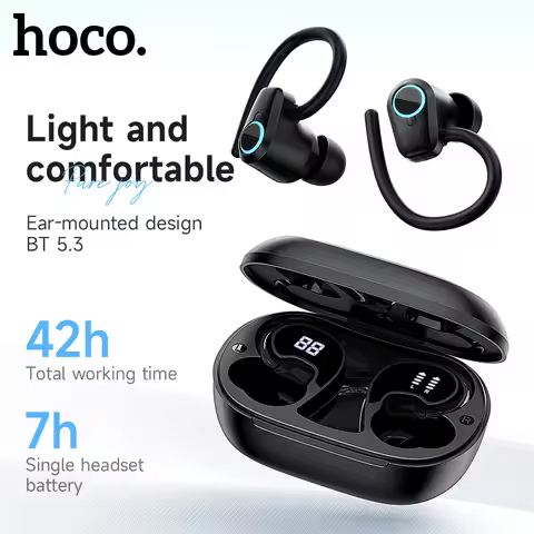 HOCO EQ8 Bluetooth 5.3 Wireless Earbuds LED Display Charging Box Sports HiFi Music Over-Ear Hooks Ea