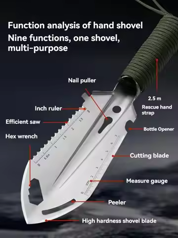 Outdoor Stainless Steel Multi-functional Small Gardening Hand Shovel, Camping Portable Engineer Shov