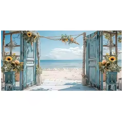 Blue Ocean Window View Door Flower Boat DIY 5D Large Diamond Painting New 2026 Full Mosaic Diamond A