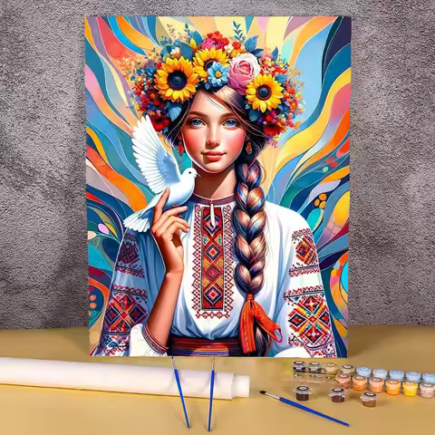 Diy Oil Painting By Numbers Ukraine Peace Girl Picture Number Drawing Color Markers Canvas Painting 