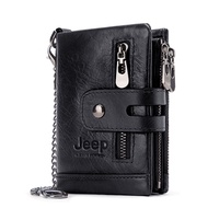 JEEP Men Wallet Genuine Leather Wallet Coin Purse Card Holder With Chain
