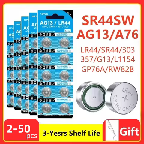 2-50pcs 1.55V AG13 LR44 L1154 RW82 SR1154 SP76 pila SR44 Button Batteries A76 LR1154 GP7 Cell Coin W