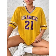 New Los Angeles No.21 Printed T-Shirt For Women Summer  V-Neck Short Sleeve Sports Football Jersey Y