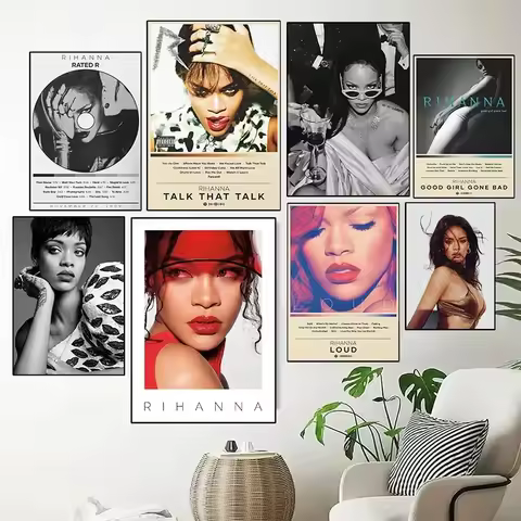 Canvas Paintings Wall Art Pictures Famous Singer Rihanna Pop Music Album Cover Classic Retro Poster 