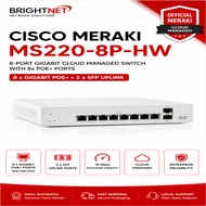 Cisco Meraki MS220-8P-HW 8-Port Gigabit Cloud Managed PoE+ Switch 2x SFP Uplink 124W 16Gbps