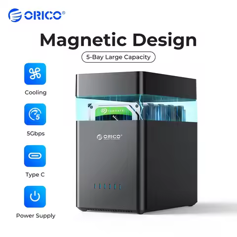 ORICO 5 Bay 3.5 Inch External Hard Drive Enclosure Magnetic SATA to USB3.0/Type-C Hard Drive Case fo