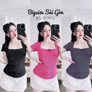 Square Collar Lace T-shirt in Elastic Fabric 45-90Kg Bigsize Women's Fashion - B.1346