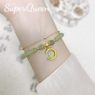 Moon Jade Rabbit Hetian Jade Bangle Adjustable Tassel Love Double Chain Bangle Zodiac Bracelet for Girlfriend